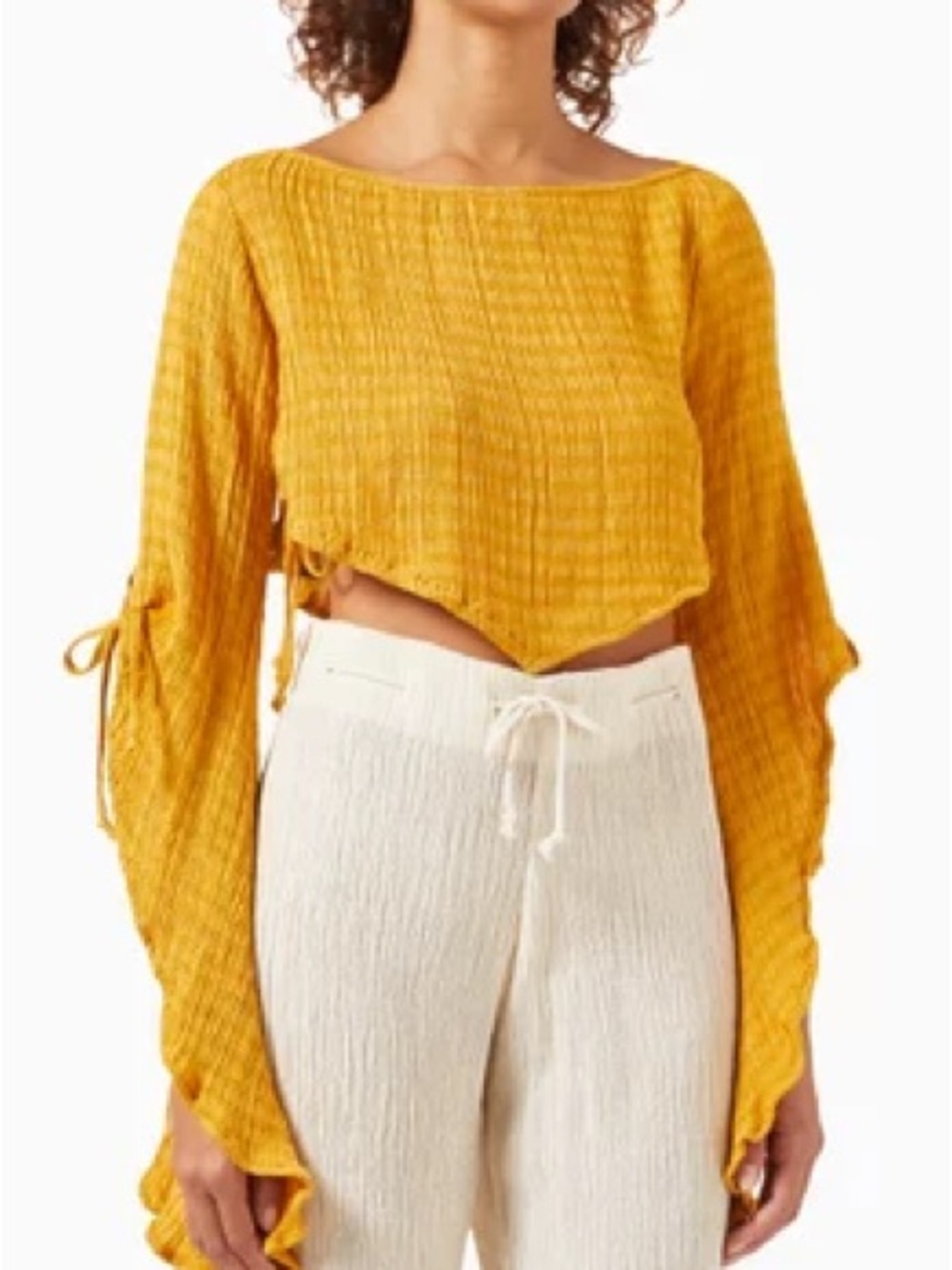 Savannah Morrow XS Silk Bamboo Sol Cropped Blouse Long Sleeve Top